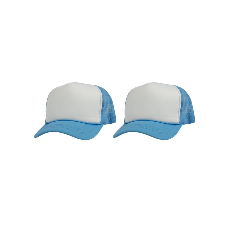 Top Headwear Men's Blank Rope Trucker Foam Mesh Plain Hats, 2PC White/Sky  Blue