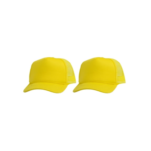 Top Headwear Men's Blank Rope Trucker Foam Mesh Plain Hats, 2PC Yellow