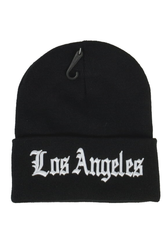 Top Headwear Men's California LA Los Angeles Old English Long Cuff Beanie, Black