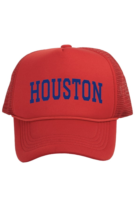 Top Headwear Men's City Name Trucker Hat - Snapback Mesh Sports Cap, Houston Red