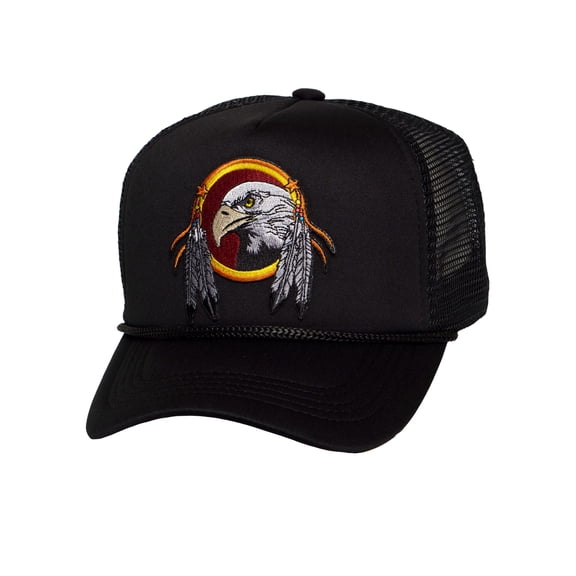 Top Headwear Men's Eagle Feathers Trucker Hat - Mesh Snapback Cap, Black