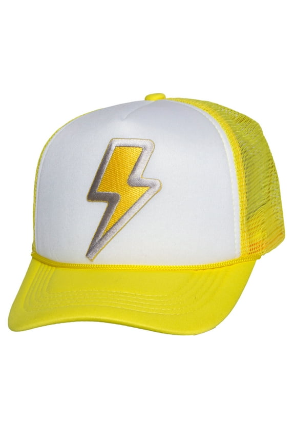 Top Headwear Men's Lightning Bolt Trucker Hat - Vintage Retro Snapback Cap, White/Yellow