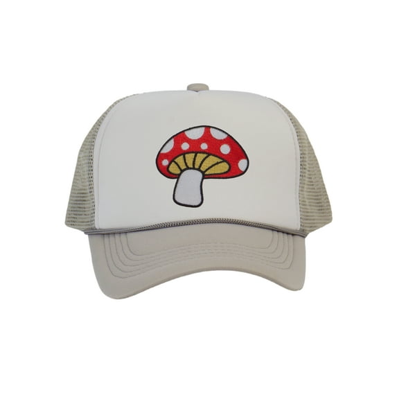 Top Headwear Men's Mushroom Hat - Enchanted Fungi Trucker Snapback Cap White/Light Grey