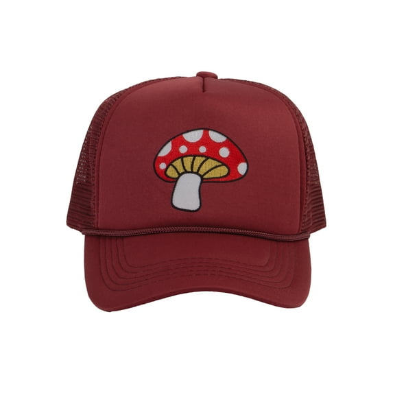 Top Headwear Men's Mushroom Hat - Enchanted Fungi Trucker Snapback Cap Wine