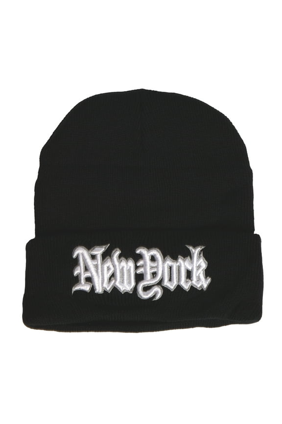 Top Headwear Men's New York NYC Old English Long Cuff Beanie, Black