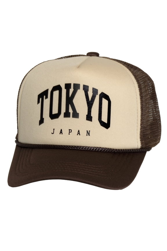 Top Headwear Men's Tokyo Trucker Hat - Japan Snapback Cap, Khaki/Brown