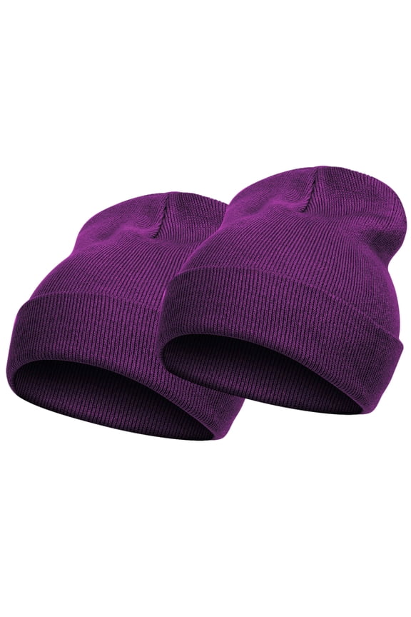Top Headwear Men's Women's Solid Beanies - 2 Pack Winter Cap Knit Beanie Purple