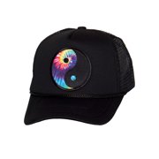 Top Headwear Mens Ying Yang Tie Dye Trucker Hat - Mesh Snapback Cap, Black