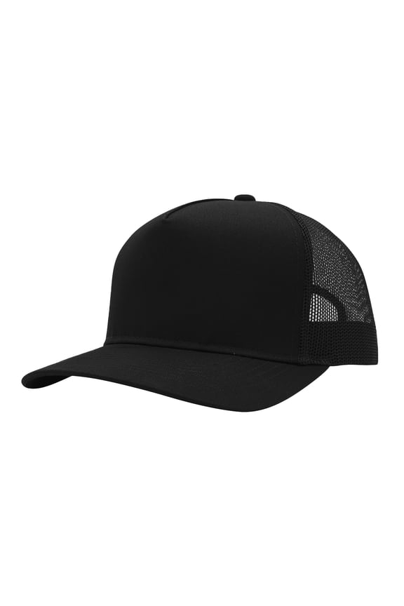 Top Headwear Mens Cotton Twill Trucker Hat - 5 Panel Snapback Cap, Black