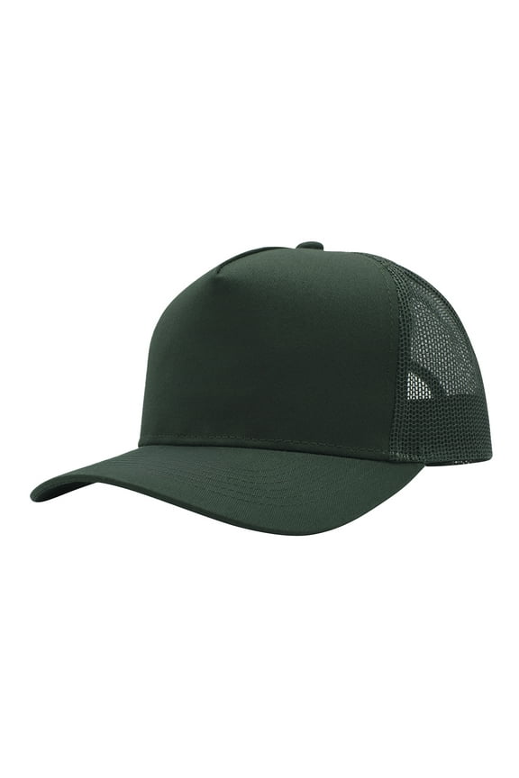Top Headwear Mens Cotton Twill Trucker Hat - 5 Panel Snapback Cap, Dark Green