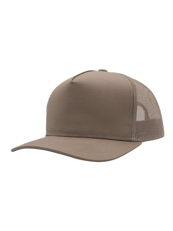Top Headwear Mens Cotton Twill Trucker Hat - 5 Panel Snapback Cap, Khaki