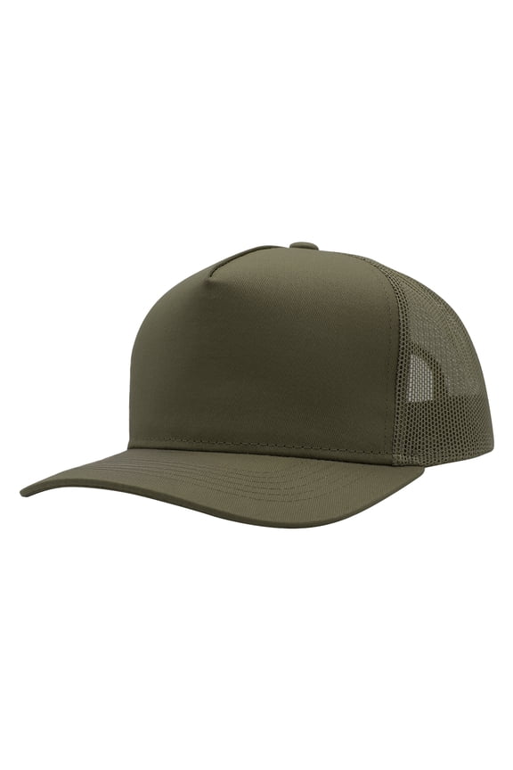 Top Headwear Mens Cotton Twill Trucker Hat - 5 Panel Snapback Cap, Olive