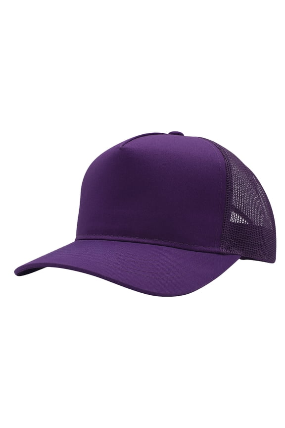 Top Headwear Mens Cotton Twill Trucker Hat - 5 Panel Snapback Cap, Purple