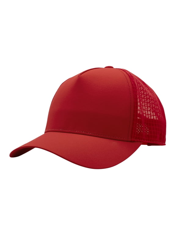 Top Headwear Mens Performance Trucker Hat with Flexible Brim UV Protection Cap, Red