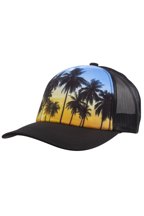 Top Headwear Mens Sublimated Trucker Hat - Photo Real Snapback Cap, Palm Tree