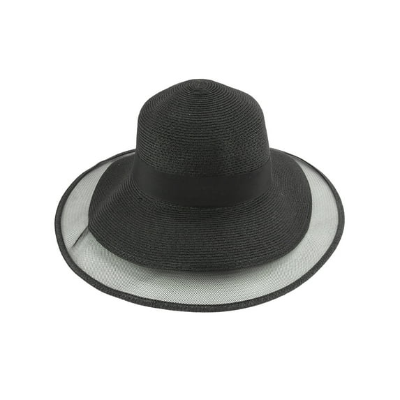 Top Headwear Mesh Trim Woven Sun Hat - Black