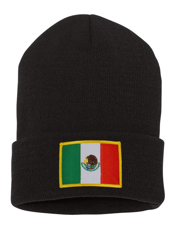 Top Headwear Mexico Beanie - Men's Womens Long Winter Cuff Beanie Cap, Black
