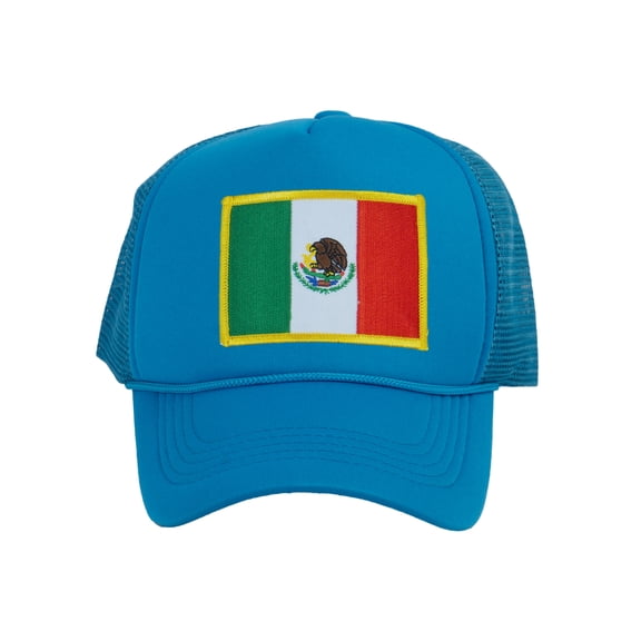Top Headwear Mexico Flag Trucker Hat - Men's Foam Mesh Snapback Cap Aqua Blue