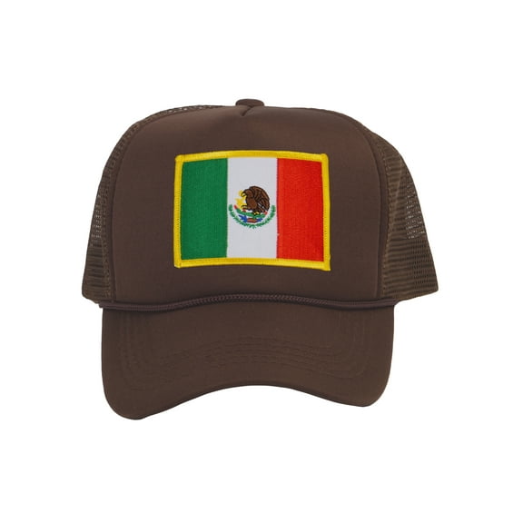 Top Headwear Mexico Flag Trucker Hat - Men's Foam Mesh Snapback Cap Brown