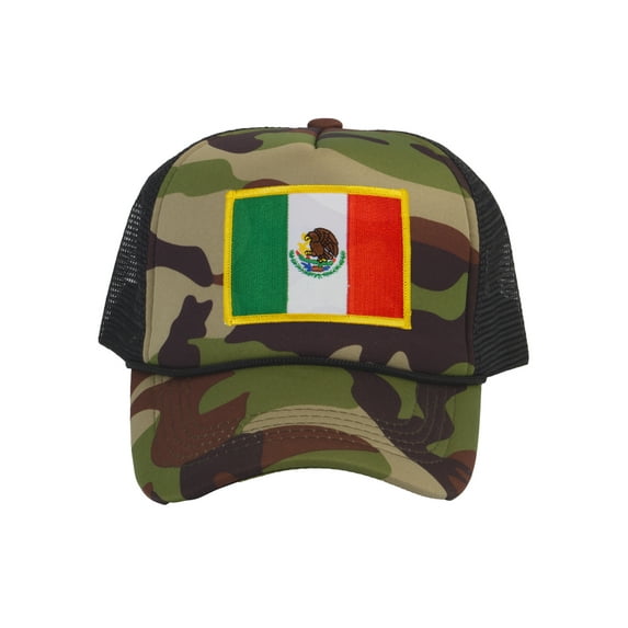 Top Headwear Mexico Flag Trucker Hat - Men's Foam Mesh Snapback Cap Camo/Black