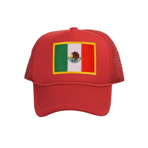 Top Headwear Mexico Flag Trucker Hat - Men's Foam Mesh Snapback Cap Red
