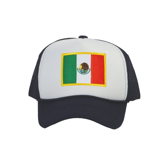 Top Headwear Mexico Flag Trucker Hat - Men's Foam Mesh Snapback Cap White/Navy