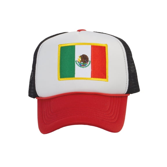 Top Headwear Mexico Flag Trucker Hat - Men's Foam Mesh Snapback Cap White/Red/Black