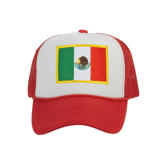 Top Headwear Mexico Flag Trucker Hat - Men's Foam Mesh Snapback Cap White/Red