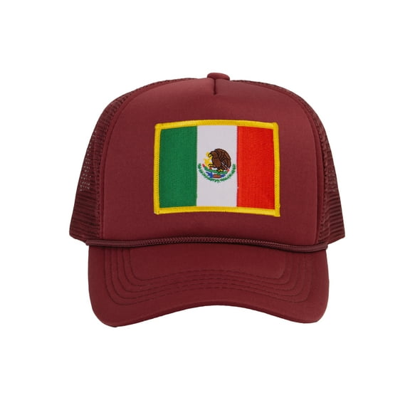 Top Headwear Mexico Flag Trucker Hat - Men's Foam Mesh Snapback Cap Wine
