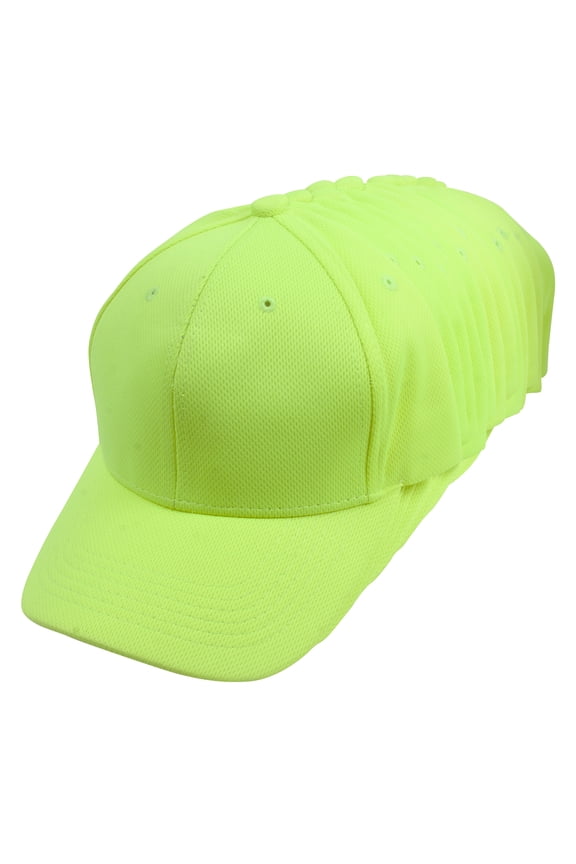 Top Headwear Moisture Wicking Adjustable Baseball Hat - Neon Green - 12 Pieces