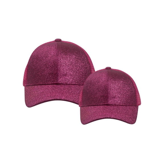 Top Headwear Mother/Daughter Ponytail Bun Trucker Hat - Hot Pink