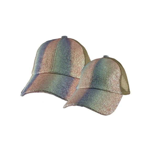 Top Headwear Mother/Daughter Ponytail Ponycap Trucker Hat Combo - Unicorn