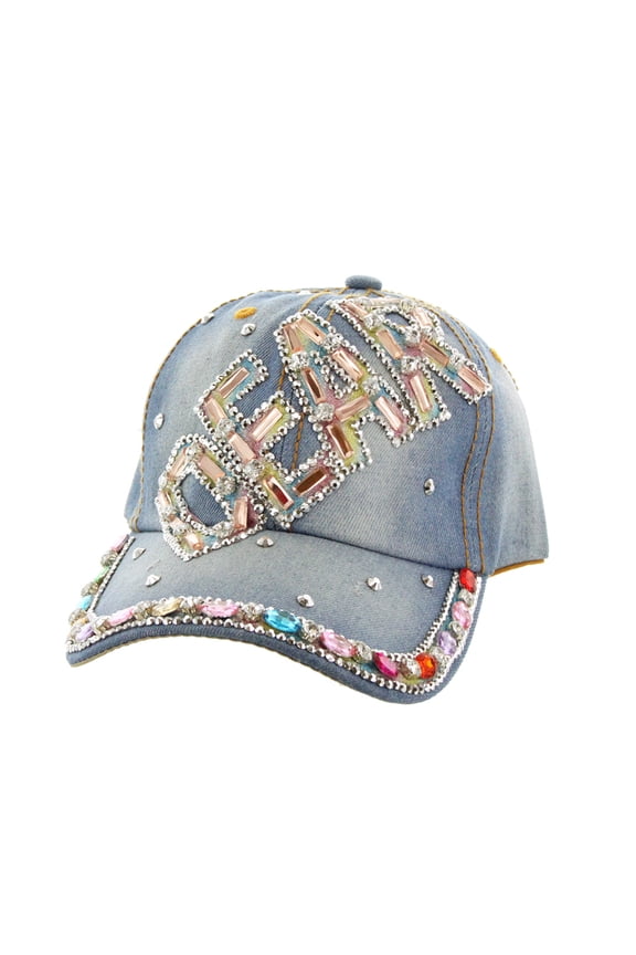 Top Headwear Multi Stone Dear Distressed Denim Baseball Cap
