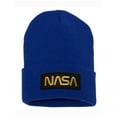 thumbnail image 1 of Top Headwear NASA Beanie - Men's Womens Long Winter Cuff Beanie Cap Gold Logo, Royal, 1 of 2