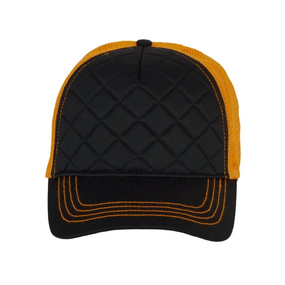 Top Headwear Neon Fashion Quilted Trucker Cap - Black/Neon Orange