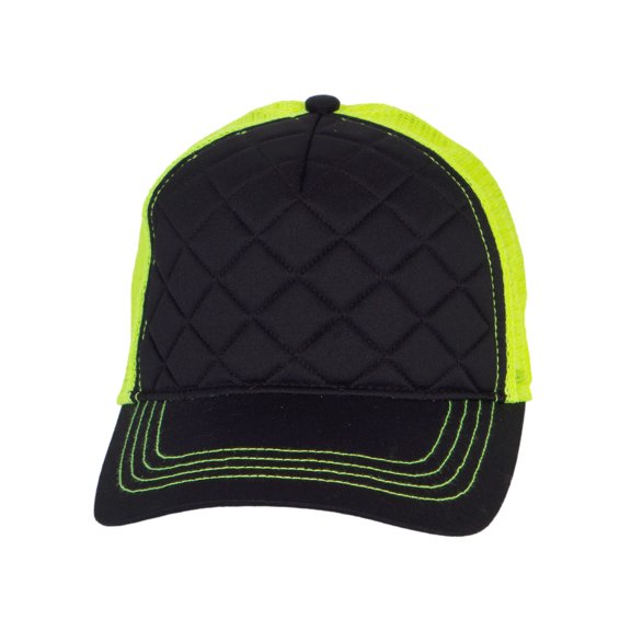 Top Headwear Neon Fashion Quilted Trucker Cap - Black/Neon Yellow