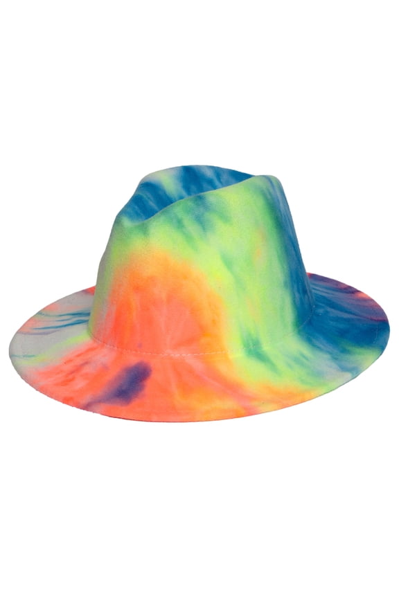 Top Headwear Neon Tie-Dye Wide Brim Felt Fedora Panama Hat