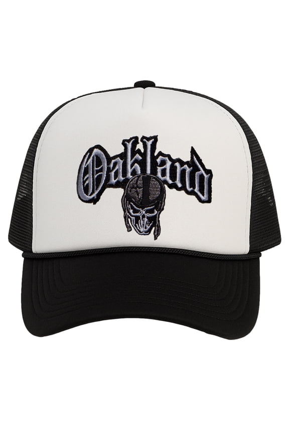 Top Headwear Old English Oakland Trucker Hat Skull Helmet Cap