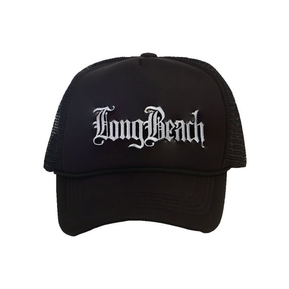 Top Headwear Old English Trucker Hat - City Snapback Cap, Black Long Beach