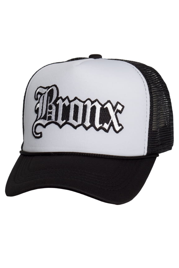 Top Headwear Old English Trucker Hat - City Snapback Cap, Black/White Bronx