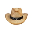 thumbnail image 1 of Top Headwear Outback Tea Stained Raffia Straw Hat with Longhorn Western Cowboy, 1 of 4