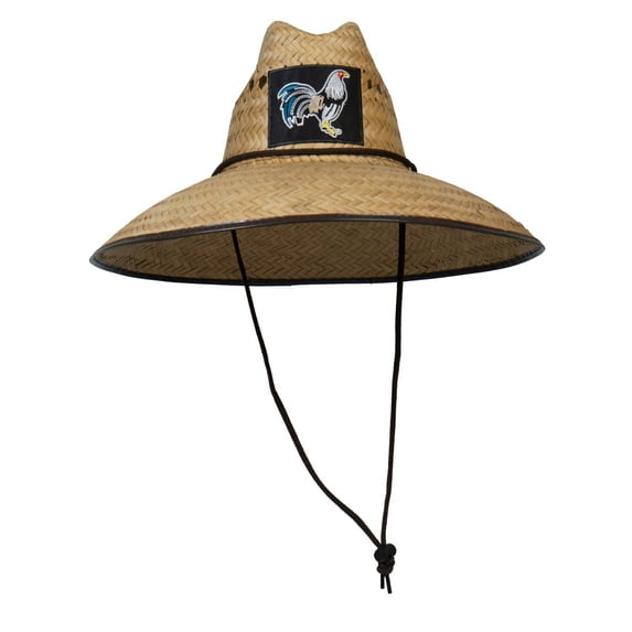 Top Headwear Ultra 5" Wide Brim Straw Sun Hat w/ Rooster Patch