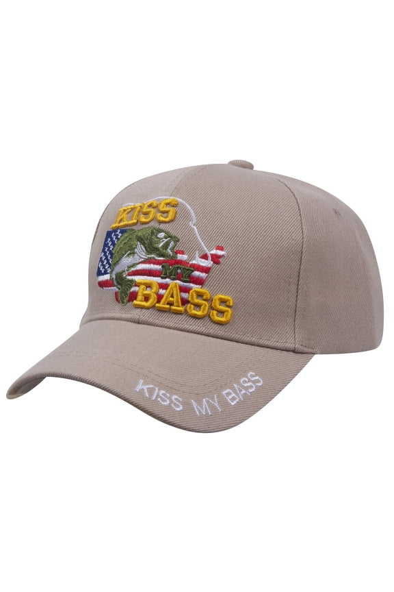 Top Headwear Outdoor Fisherman Kiss My Bass Baseball Cap - Khaki