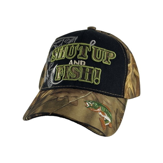 Top Headwear Outdoor Shut Up and Fish Baseball Cap - Black/Tree Camo