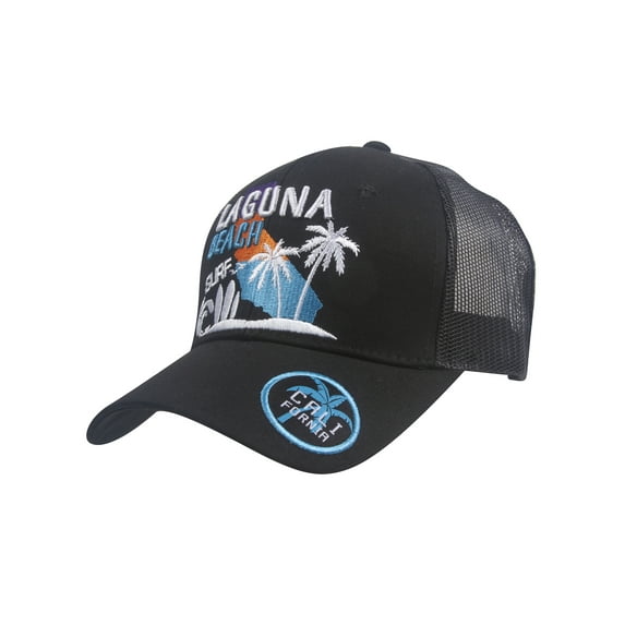 Top Headwear Palm Tree Beach Adjustable Trucker Hat - Laguna Beach - Black