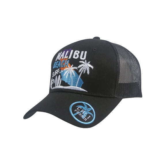 Top Headwear Palm Tree Beach Adjustable Trucker Hat - Malibu Beach - Black