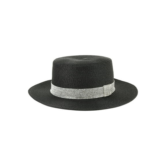 Top Headwear Paper Braid Top hat w/ Stone Strip - Black