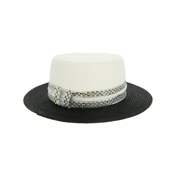 Top Headwear Paper Braid Top w/ Checked Strip - Black/White