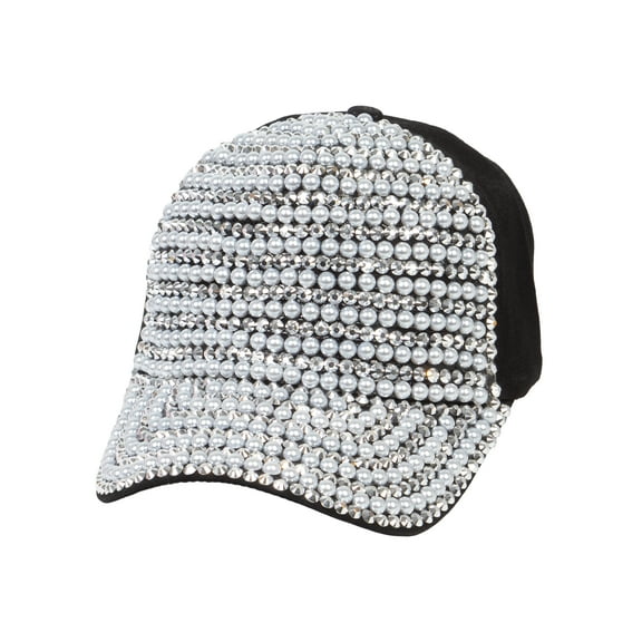 Top Headwear Pearl And Rhinestone Baseball Cap - Black