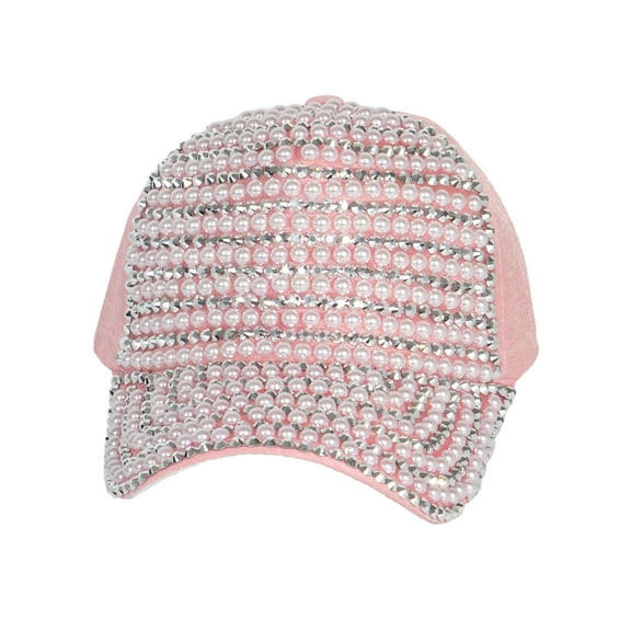 Top Headwear Pearl And Rhinestone Baseball Cap - Pink